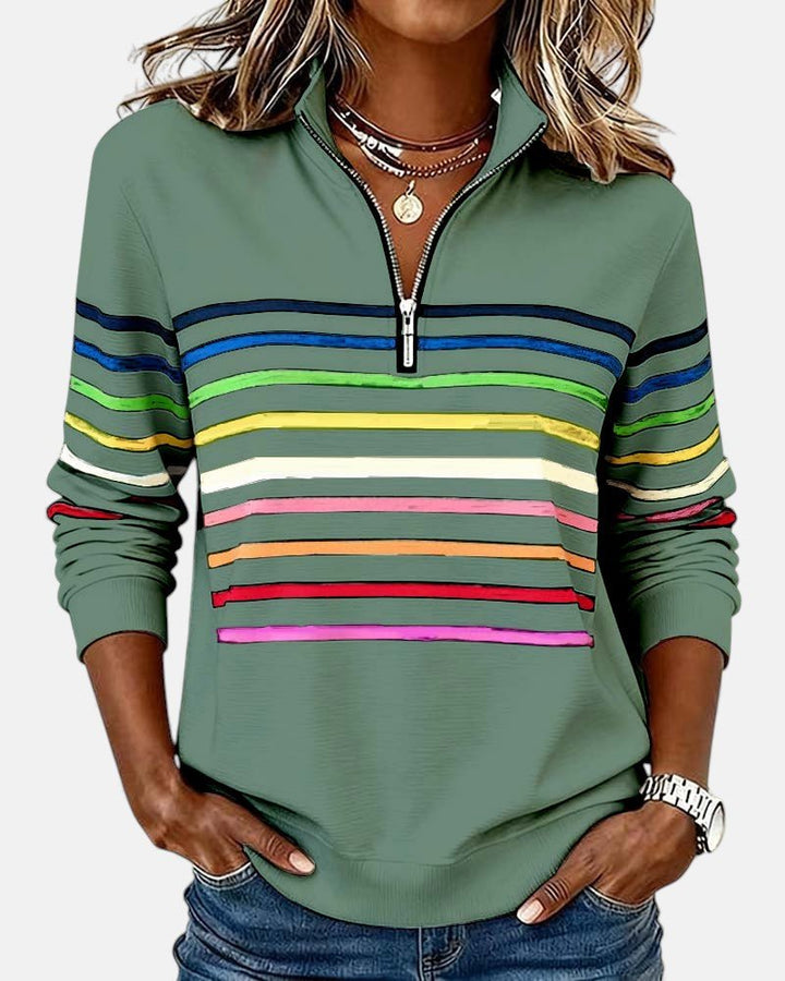 Madison | Damen-Sweatshirt mit Viertelreißverschluss, gestreift, langärmlig 5