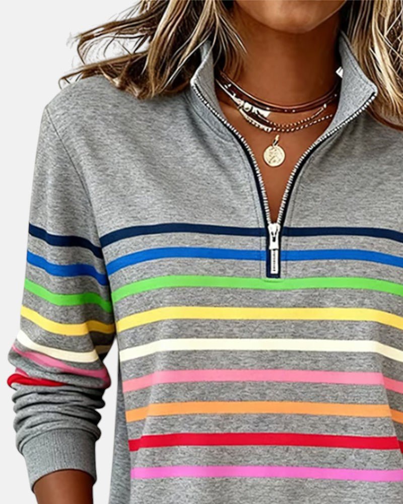 Madison | Damen-Sweatshirt mit Viertelreißverschluss, gestreift, langärmlig 6