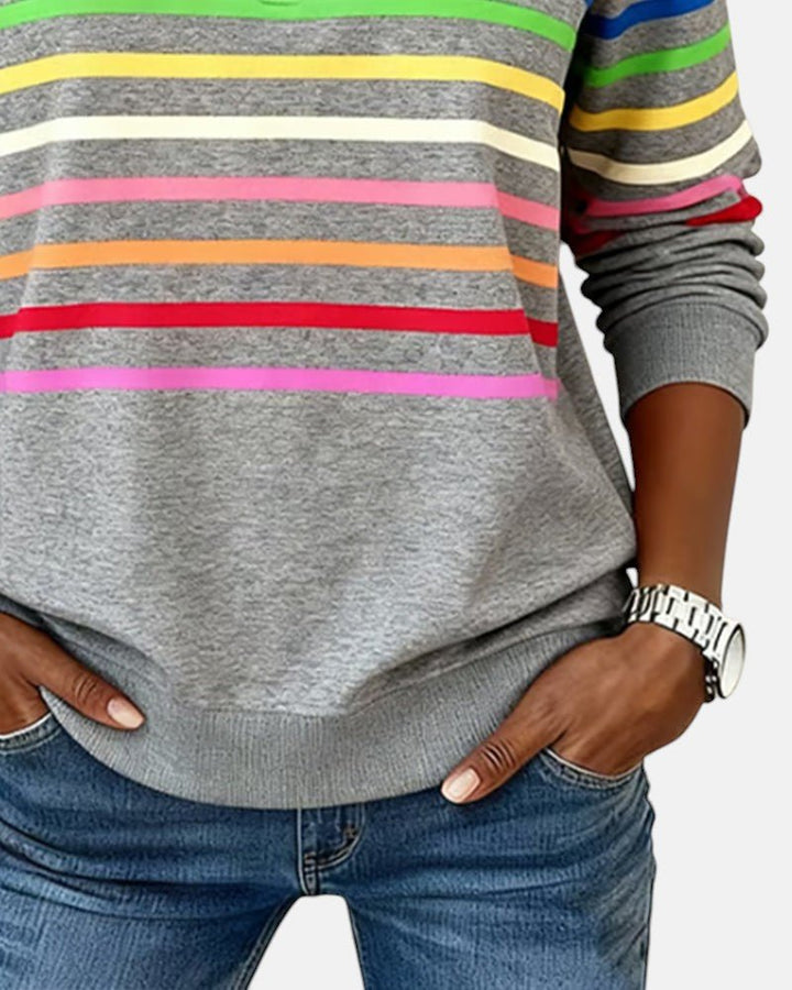 Madison | Damen-Sweatshirt mit Viertelreißverschluss, gestreift, langärmlig 7