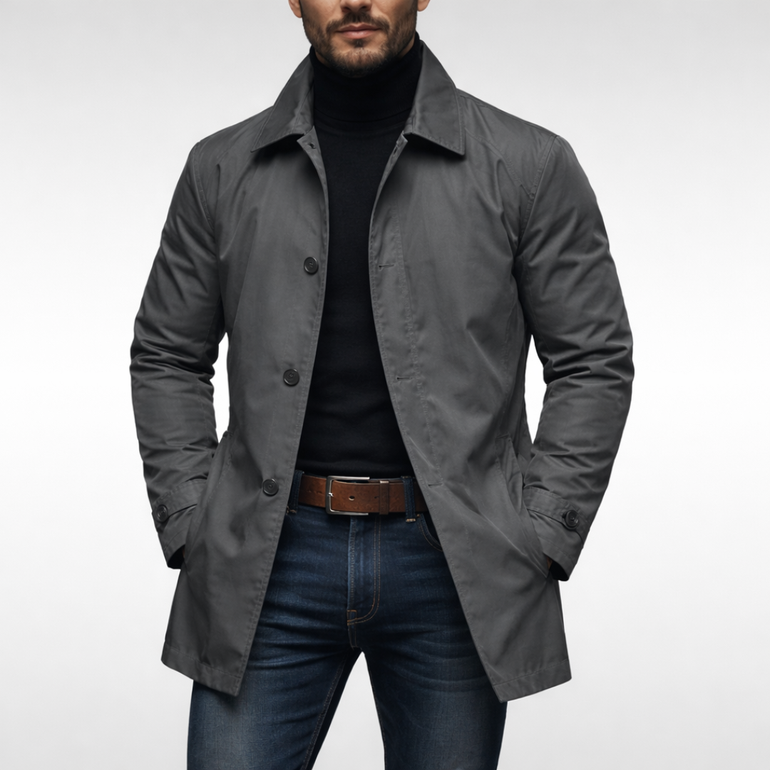 Maro | Herrenmantel Lang Schwarz Wetterfest Elegant Regular Fit 0