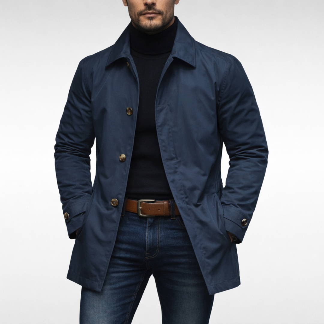 Maro | Herrenmantel Lang Schwarz Wetterfest Elegant Regular Fit 1