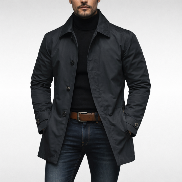 Maro | Herrenmantel Lang Schwarz Wetterfest Elegant Regular Fit 2