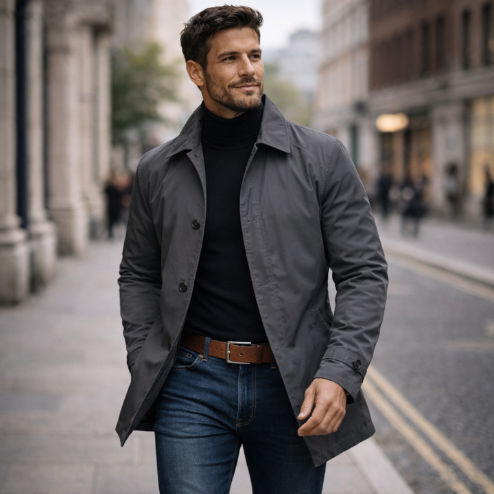 Maro | Herrenmantel Lang Schwarz Wetterfest Elegant Regular Fit 4