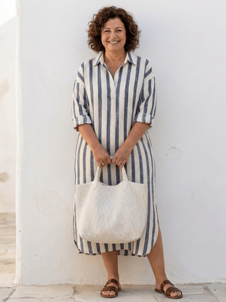 Mavena | Elegantes Gestreiftes Langarm-Hemdblusenkleid 2