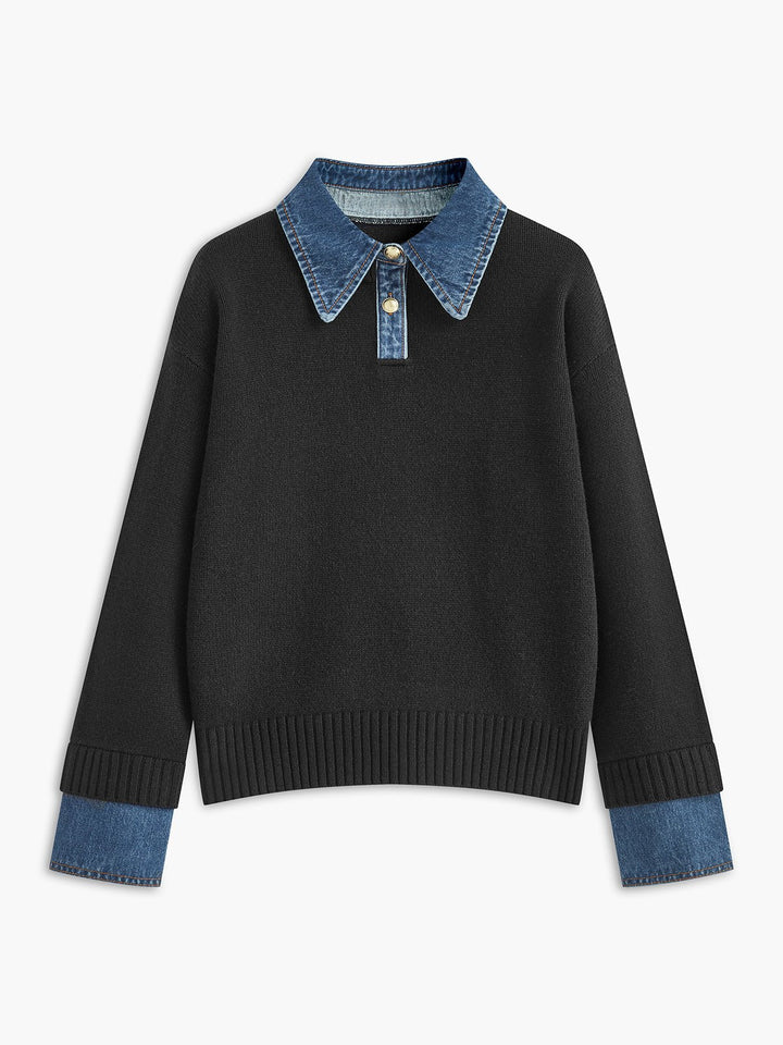 Mia | Damen-Polopullover aus Strick mit Jeanskragen 5