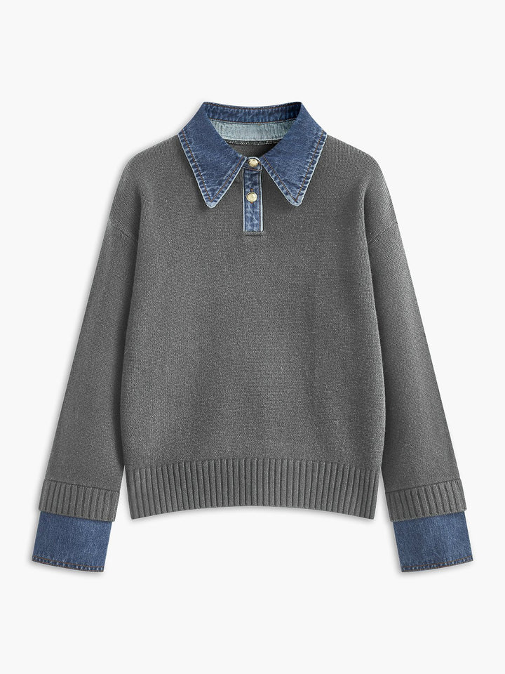 Mia | Damen-Polopullover aus Strick mit Jeanskragen 6