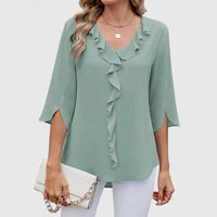 Elisa | Elegant Chiffon Blouse with Ruffles and V-Neck