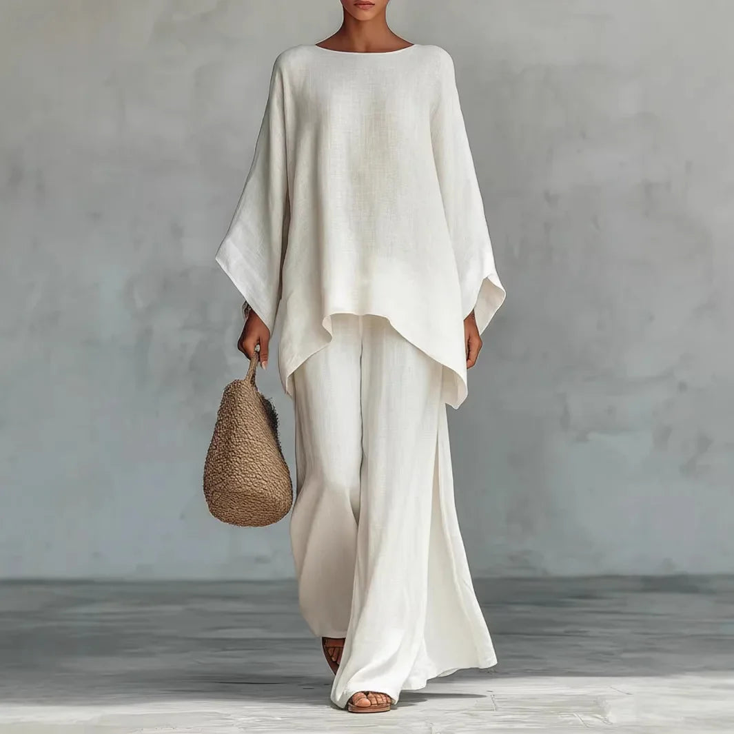 Mira | Elegantes Damen Anzug Set – Asymmetrisches Oberteil & Weite Hose 0