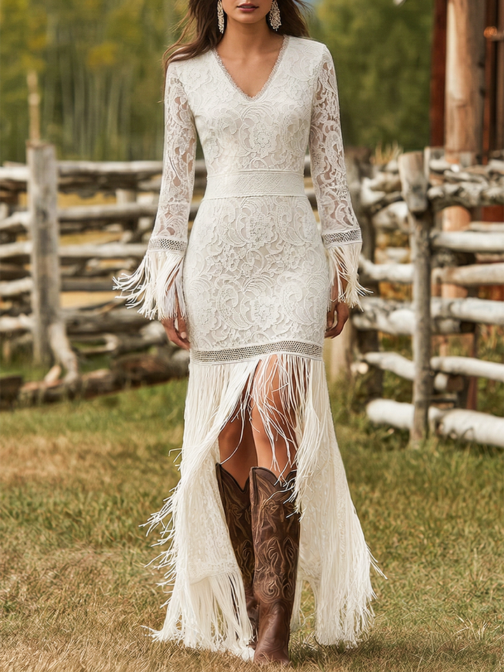 Mira | Elegantes, Fließendes Damen Maxikleid – V-Ausschnitt, Lange Ärmel &amp; Perfekt für Sommerfestlichkeiten 0