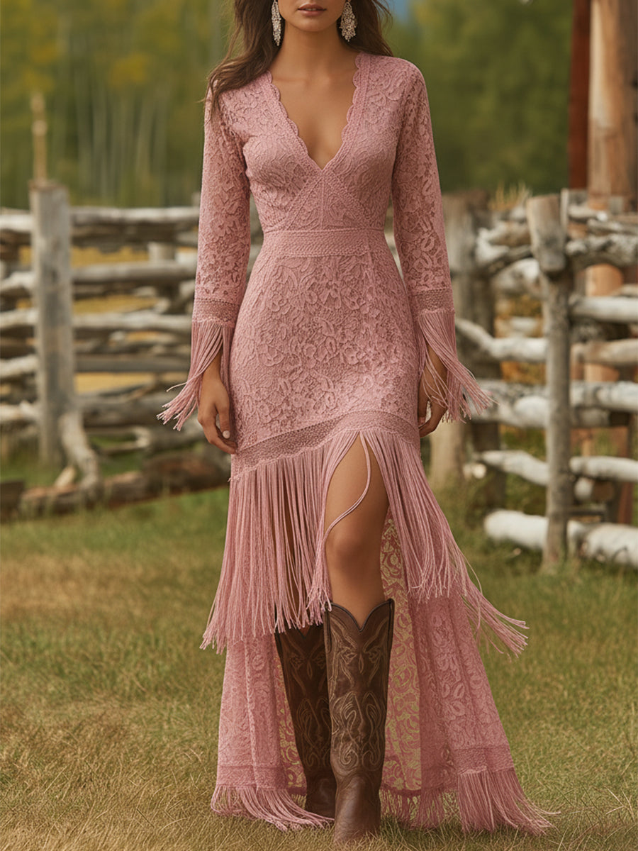 Mira | Elegantes, Fließendes Damen Maxikleid – V-Ausschnitt, Lange Ärmel &amp; Perfekt für Sommerfestlichkeiten 3