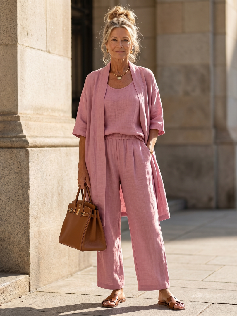 Mira | Luftig, Elegant & Vielseitig – Damen Set 3-teiliges Outfit mit Offener Strickjacke 0