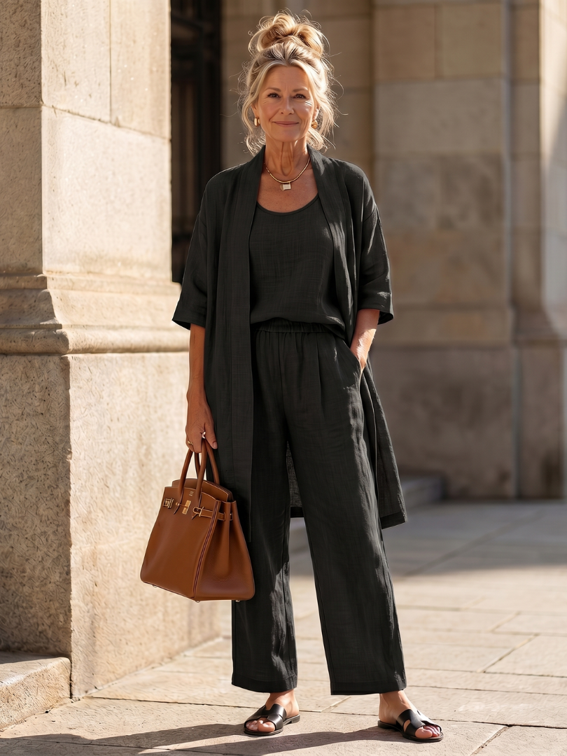 Mira | Luftig, Elegant & Vielseitig – Damen Set 3-teiliges Outfit mit Offener Strickjacke 9