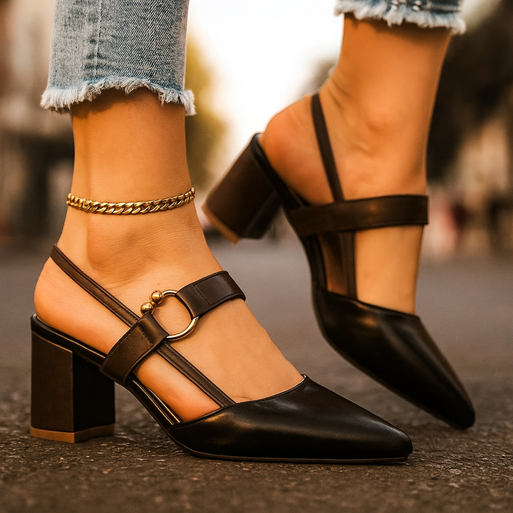 Mirella | Elegante Blockabsatz Heels mit Goldring-Detail 2