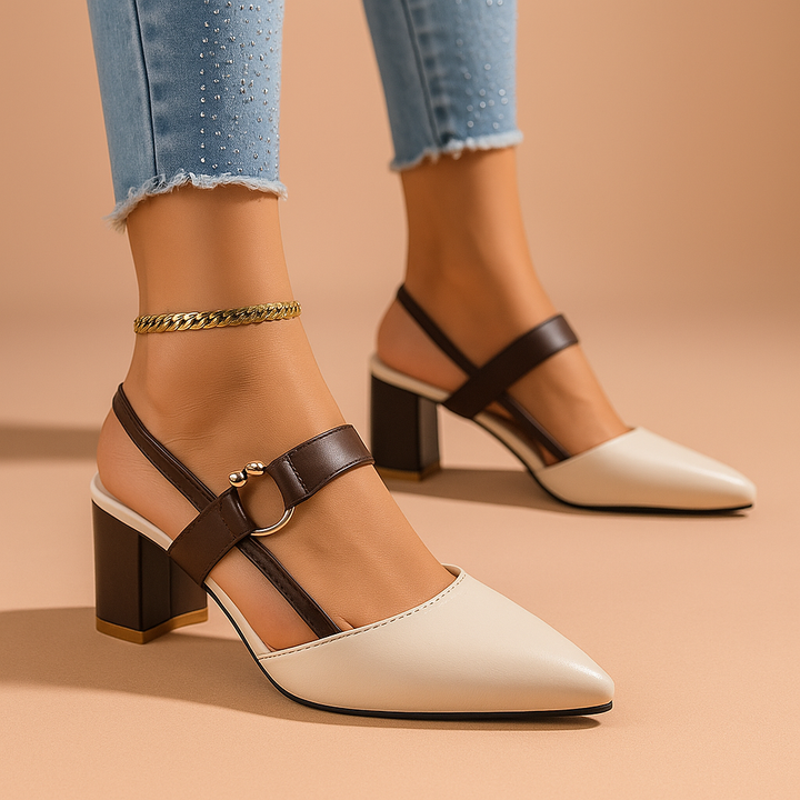 Mirella | Elegante Blockabsatz Heels mit Goldring-Detail 3