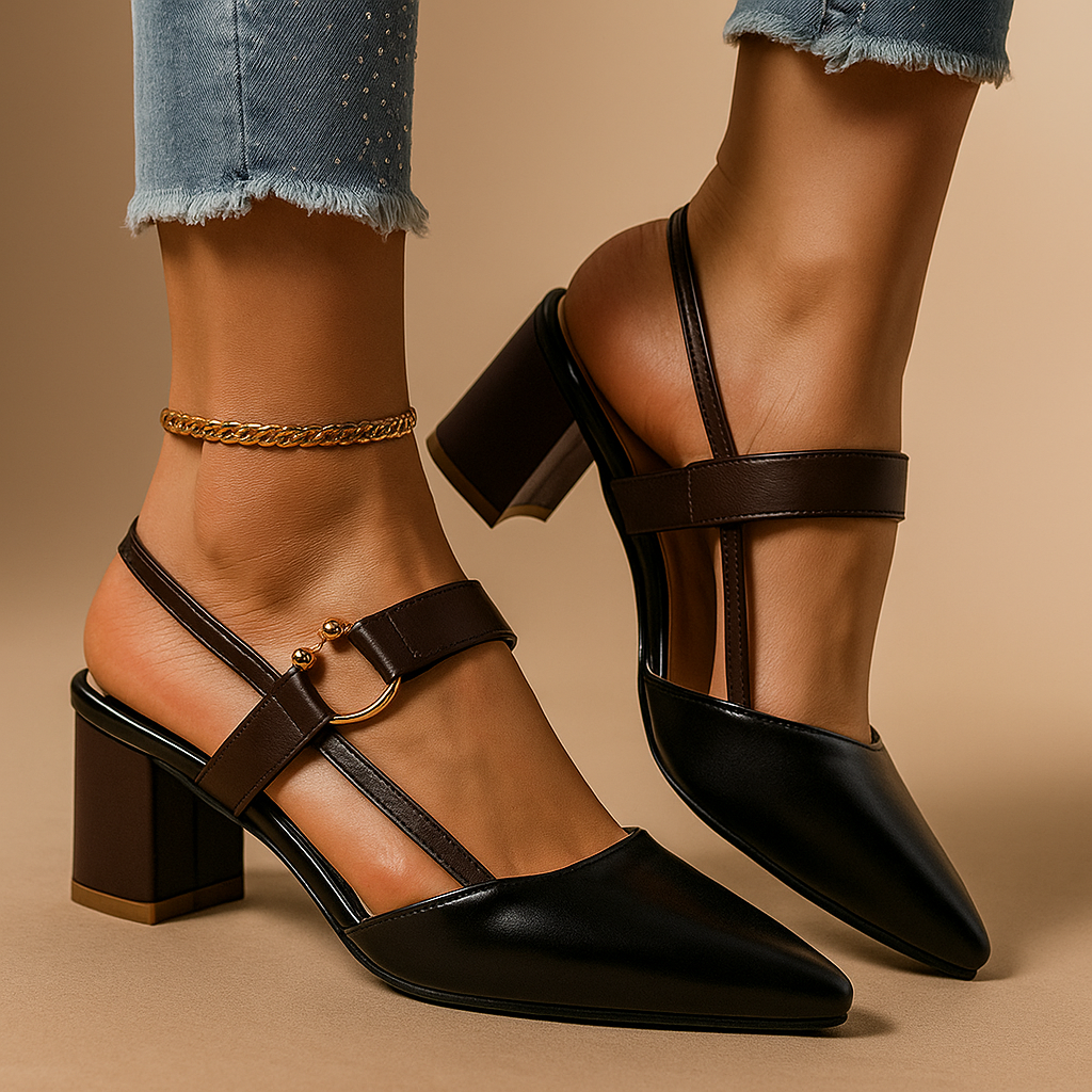 Mirella | Elegante Blockabsatz Heels mit Goldring-Detail 5