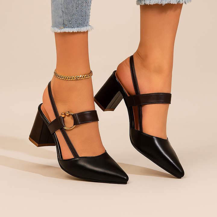 Mirella | Elegante Blockabsatz Heels mit Goldring-Detail 7