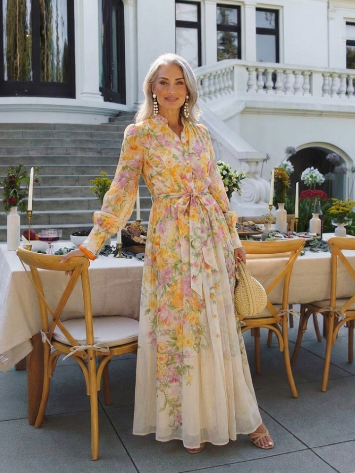 Mohn | Elegantes Maxikleid Langarm – Florales Design für Sommer & Festliche Anlässe 7