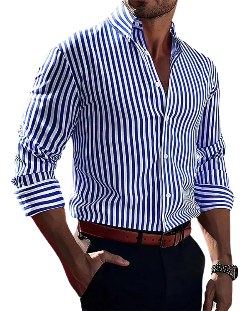 Nathono | Elegantes Gestreiftes Herrenhemd Slim Fit 0