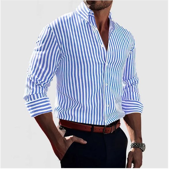Nathono | Elegantes Gestreiftes Herrenhemd Slim Fit 3