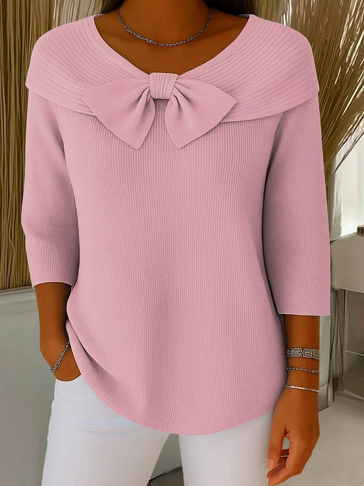 Nela | Eleganter, Weicher Pullover Damen für den Herbst – Taillierte Passform mit Romantischem Schleifendetail 1