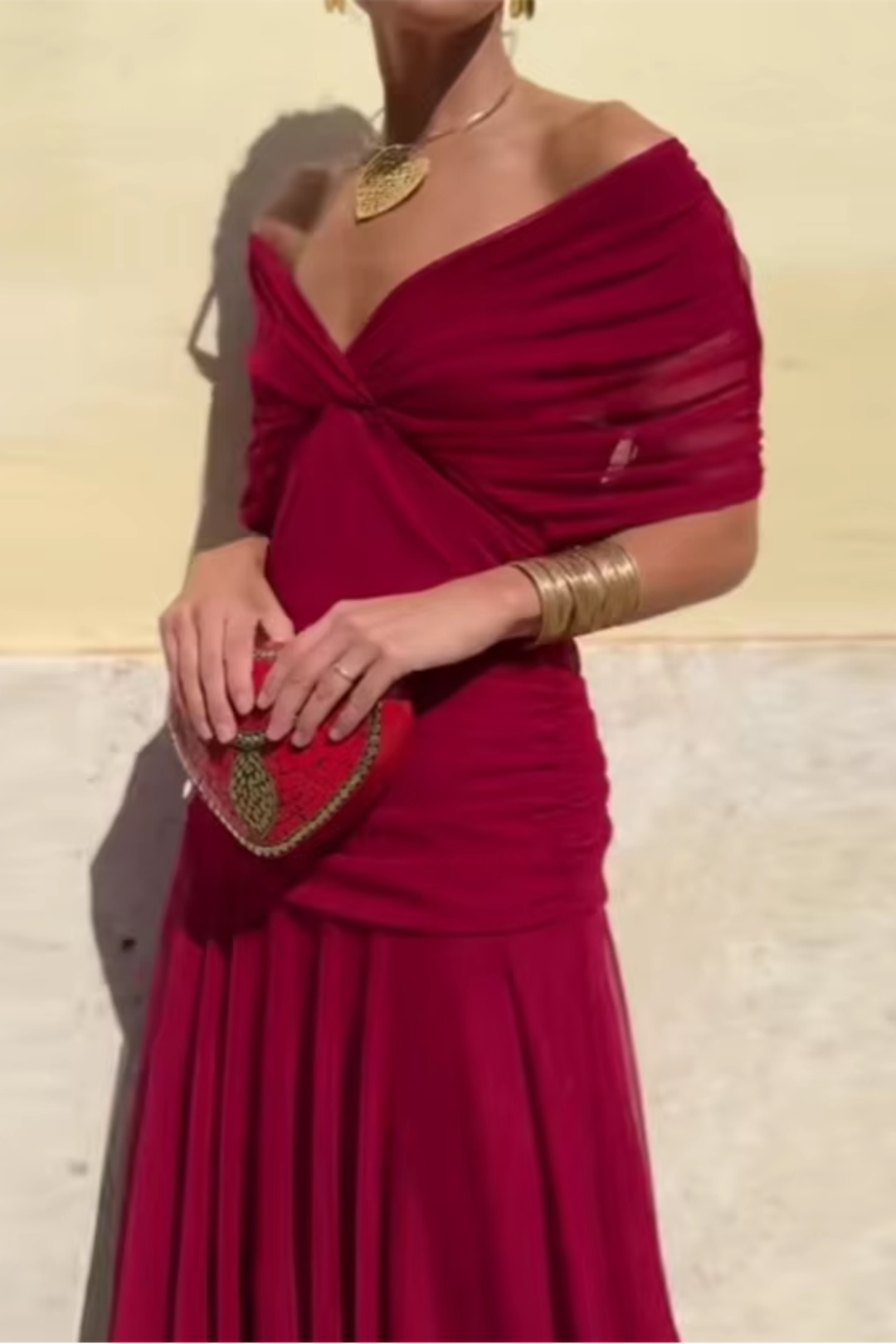 Nina | Maxikleid Festlich V-Ausschnitt Plissierte Taille Elegante Silhouette 2