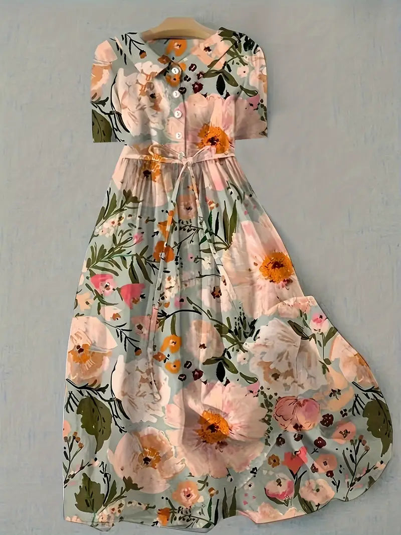 Nivara | Elegantes Blumenkleid mit Kurzen Ärmeln 0