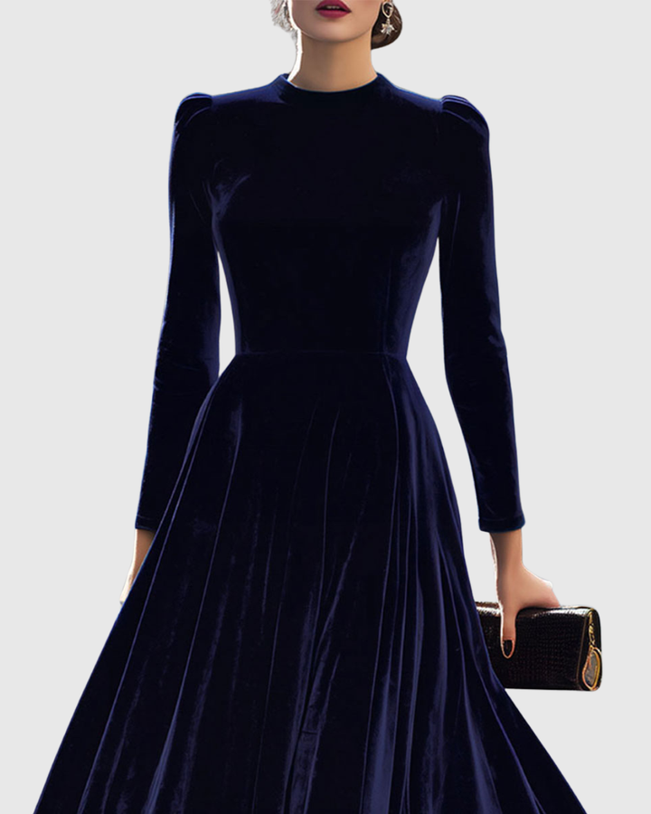 Nivaro | Elegantes Samt Damenkleid Midikleid 1