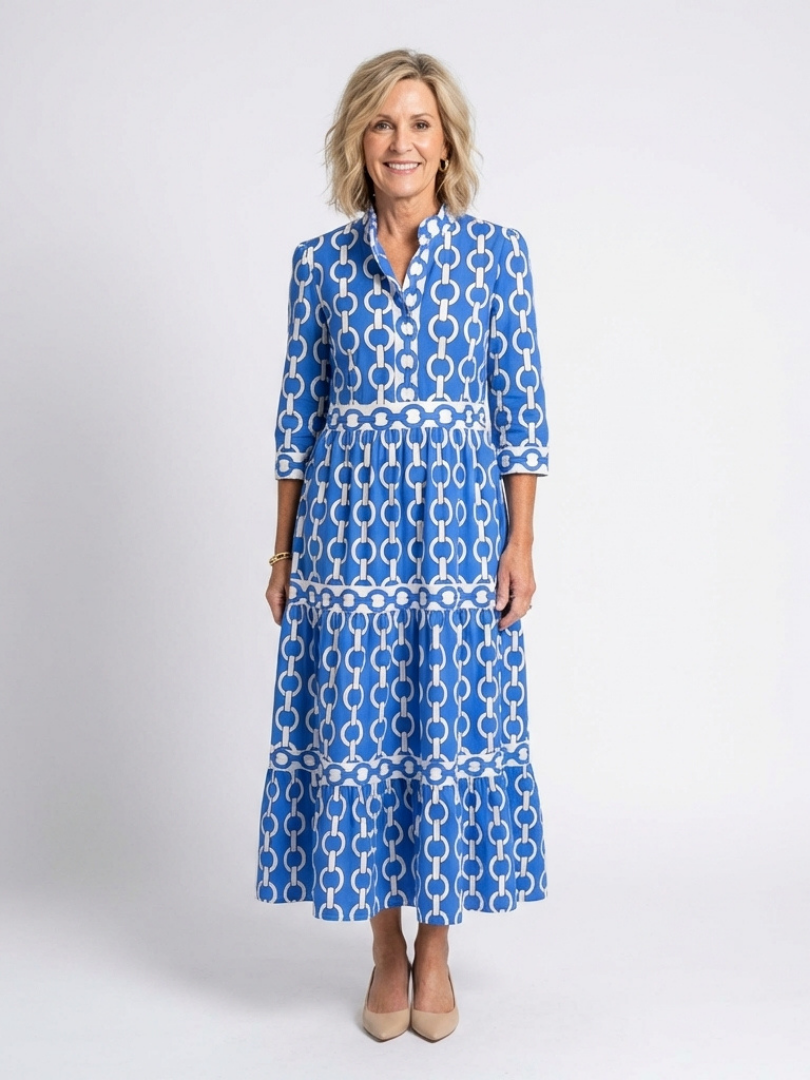 Nora | Elegantes Festliches Kleid mit Kettenmuster für Damen – Midikleid mit Abgestufter Silhouette 0