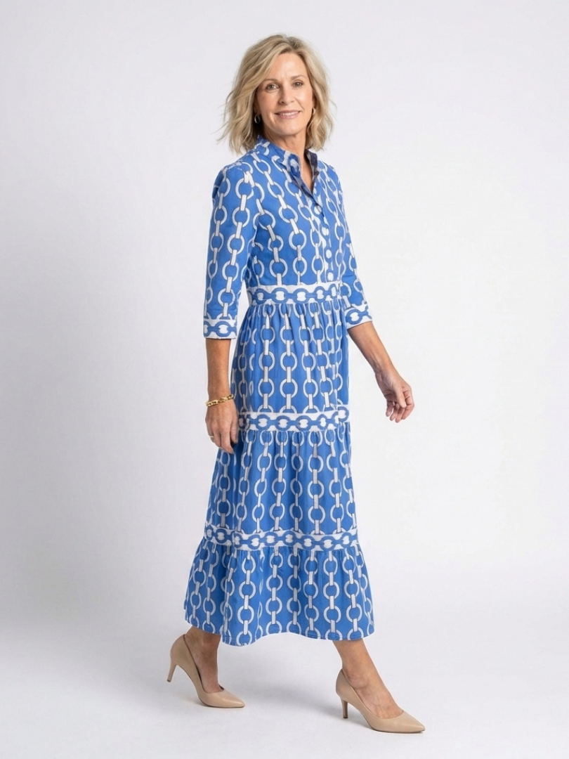 Nora | Elegantes Festliches Kleid mit Kettenmuster für Damen – Midikleid mit Abgestufter Silhouette 1