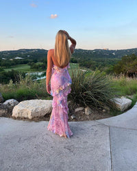 Maja | Elegantes Maxikleid mit Stufenvolants und Rückenausschnitt