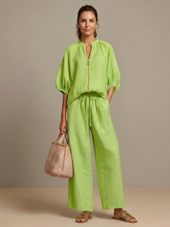 Olivia | Elegantes, Atmungsaktives Damen Set – Bluse & Weitbein-Hose im Twin Set Design 4