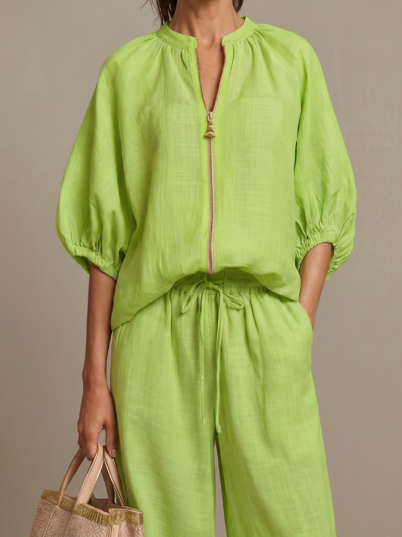 Olivia | Elegantes, Atmungsaktives Damen Set – Bluse & Weitbein-Hose im Twin Set Design 6