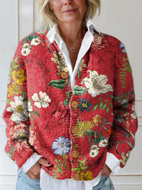Nadine | Vintage-inspirierte Gesteppte Blumen-Strickjacke