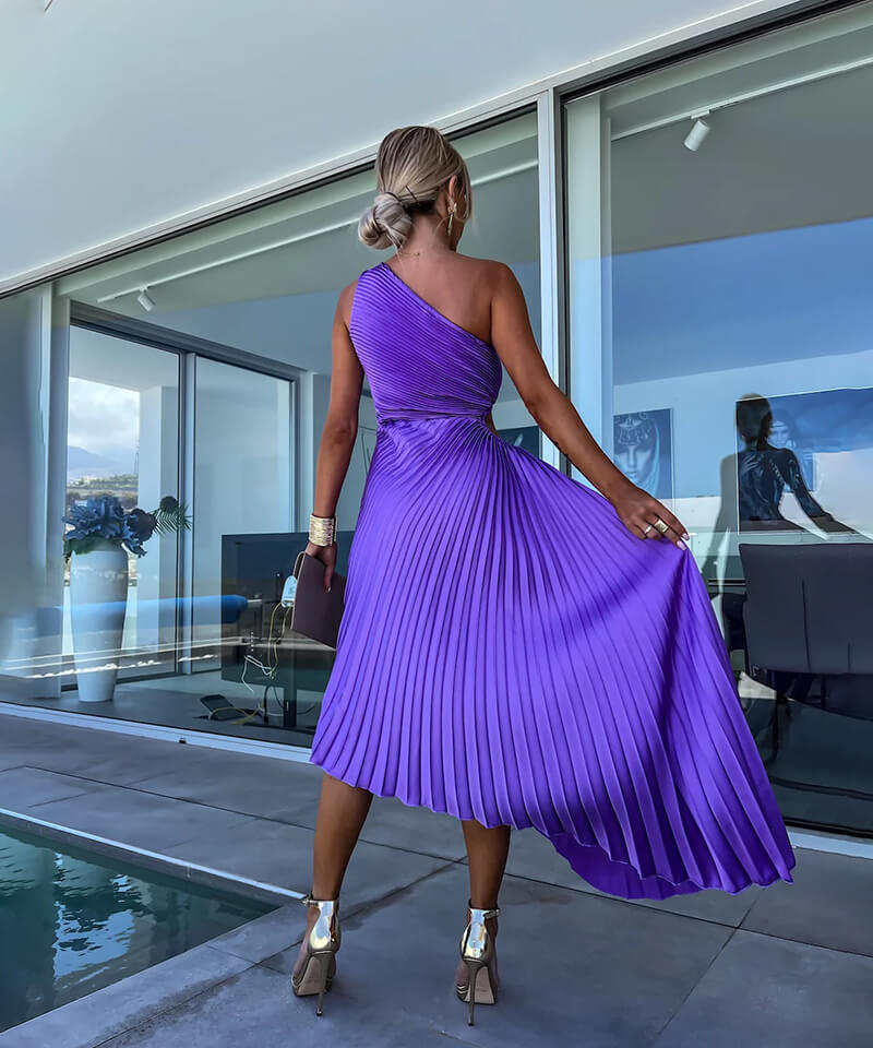 Pavina | Damenkleid Festlich Midi One-Shoulder Elegant Slim Fit 4