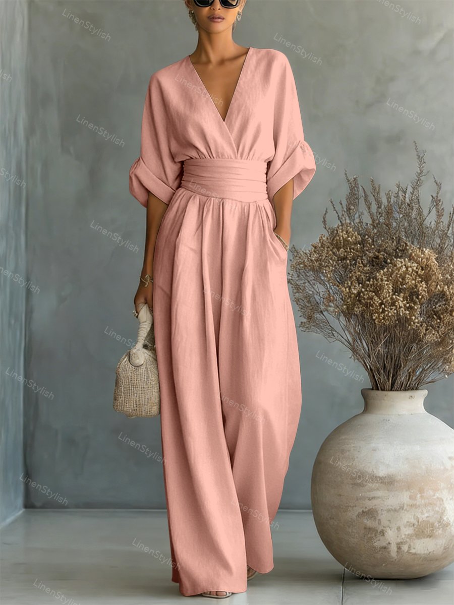 Rosa | Eleganter V-Ausschnitt Jumpsuit Damen – Stilvoll &amp; Feminine Passform für Anlässe 14