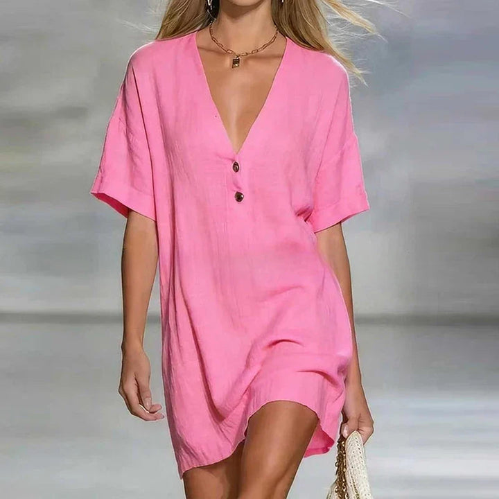 Rubina | Elegantes, Atmungsaktives Minikleid Schwarz mit V-Ausschnitt für den Sommer 1