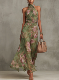 Nicole | Elegant Floral Maxi Dress with Halter Neck Design