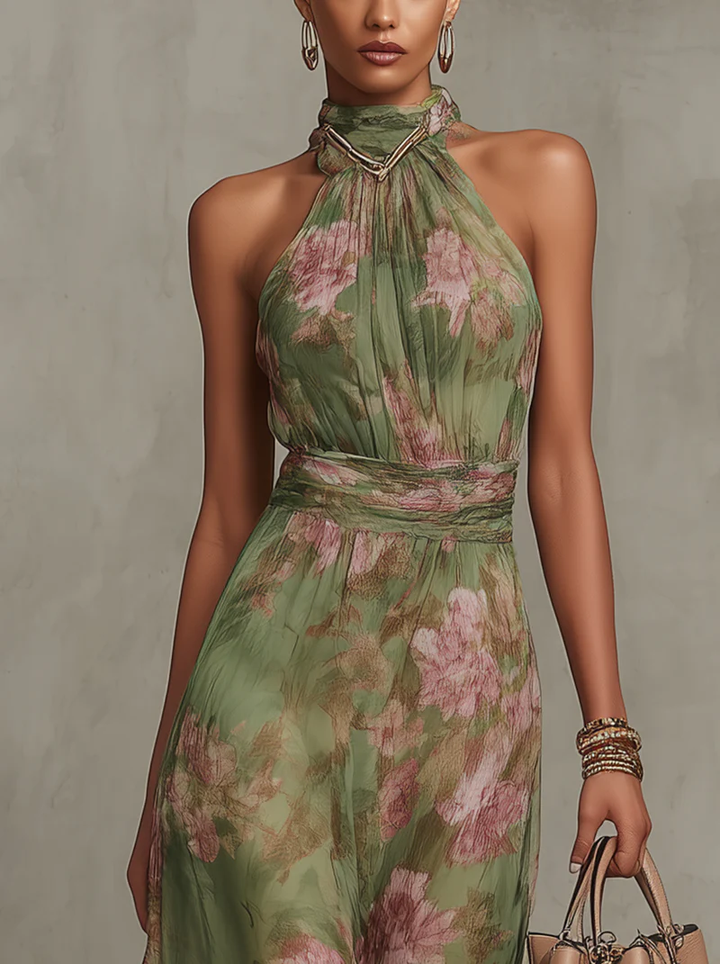 Sandra | Bequemes und Blumenmuster Neckholder-Ausschnitt Sommer Maxikleid 2