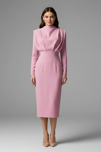 Sabine | Elegantes Maxikleid mit Stehkragen und langen Ärmeln