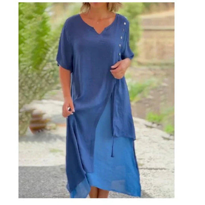 Sarina | Elegantes Midikleid Sommer – Asymmetrisch &amp; Leicht für Festliche Anlässe 1
