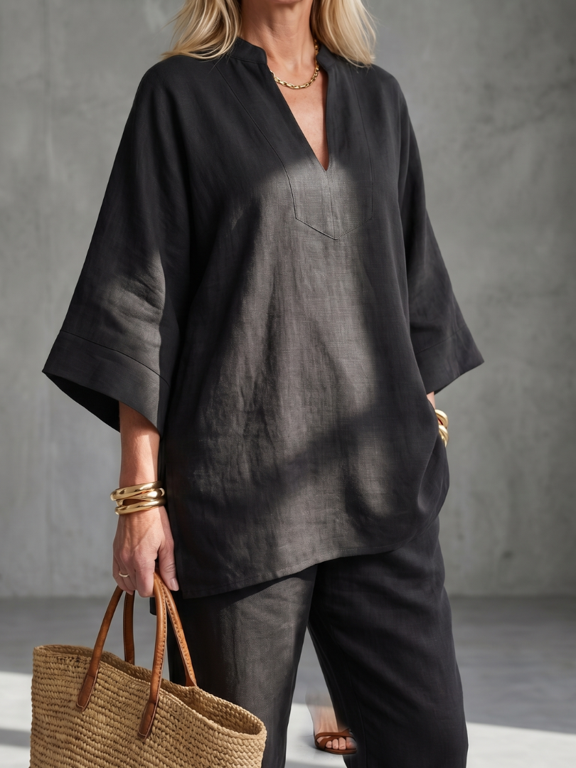 Sarina | Leicht, Elegant &amp; Lässig Tunika-Set mit V-Ausschnitt und Hose 6