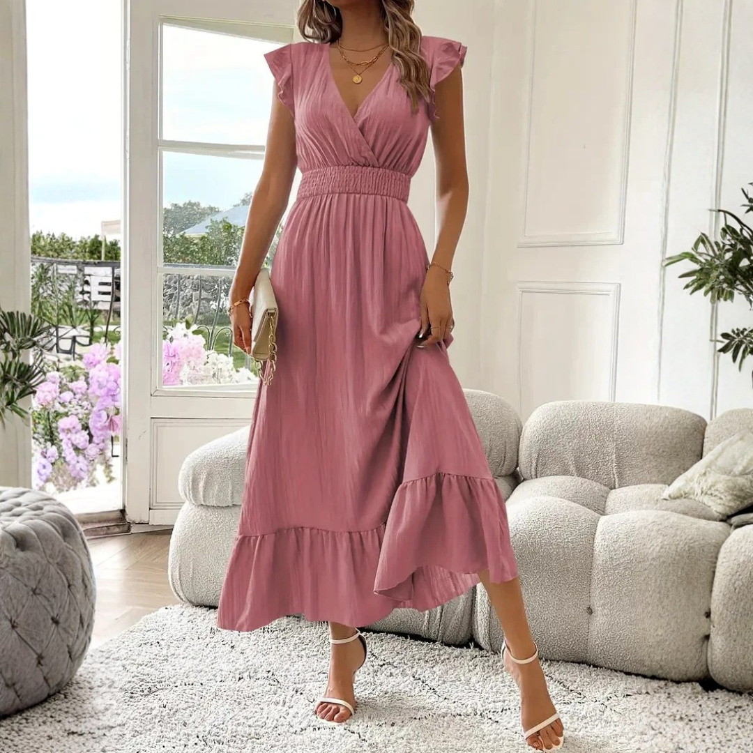 Sofia |  Elegantes Sommer Maxikleid mit V-Ausschnitt 9