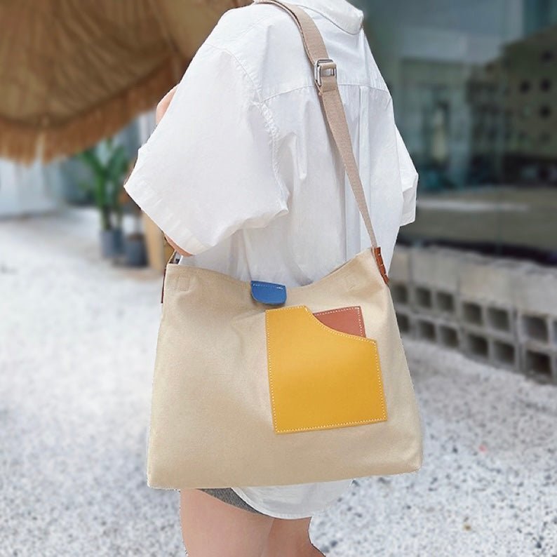 Sophia | Modernes Farbblock PU-Leder Canvas Tragetasche 0