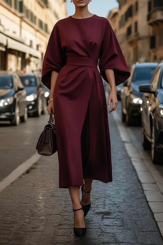 Sophie | Elegantes Midikleid mit Laternenärmeln und Wickelgürtel 7