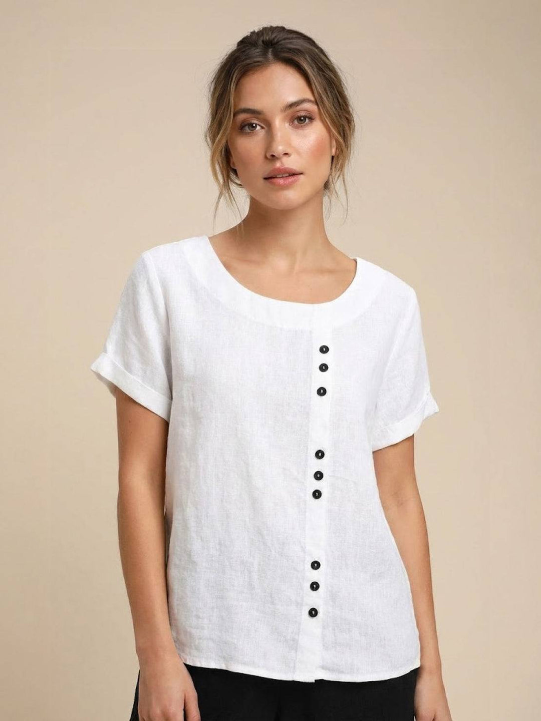 Taylor | Leinenbluse für Damen mit Rundhalsausschnitt und Knöpfen 10