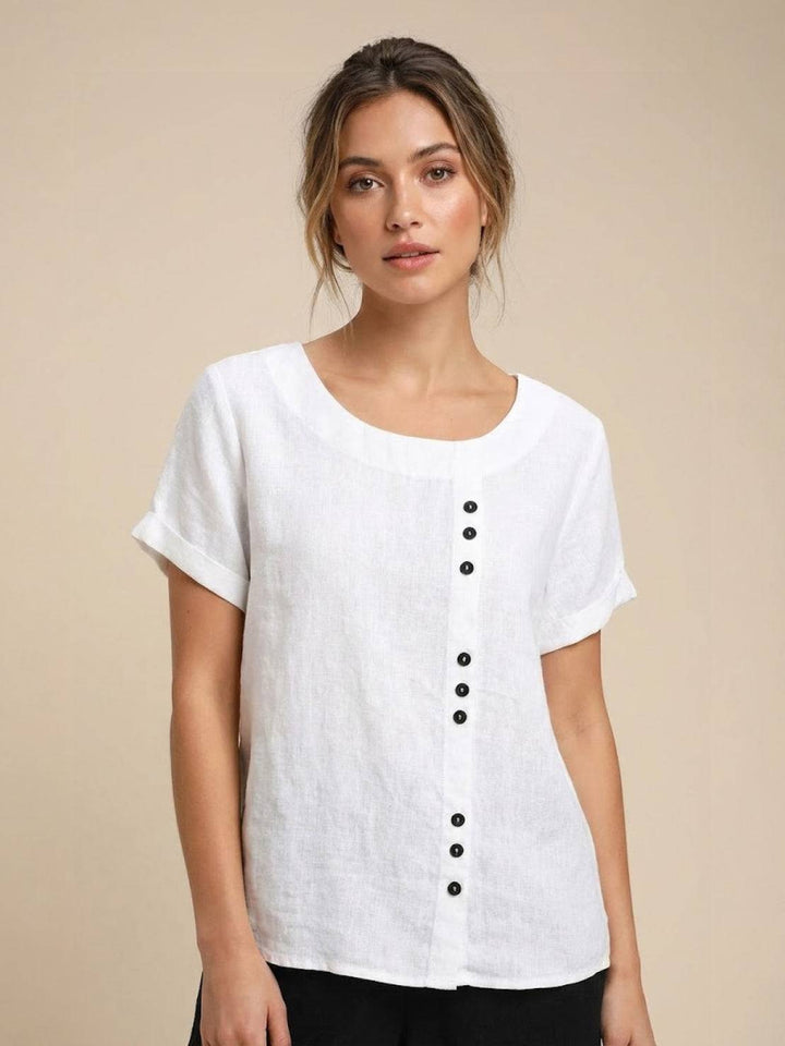 Taylor | Leinenbluse für Damen mit Rundhalsausschnitt und Knöpfen 10