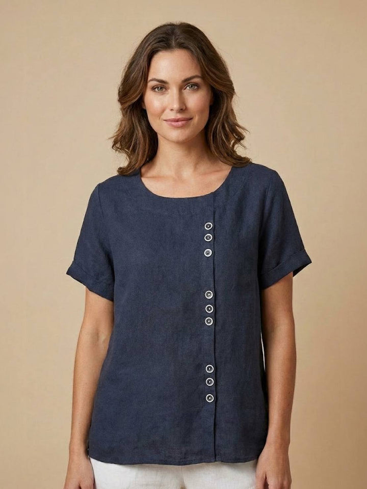 Taylor | Leinenbluse für Damen mit Rundhalsausschnitt und Knöpfen 11