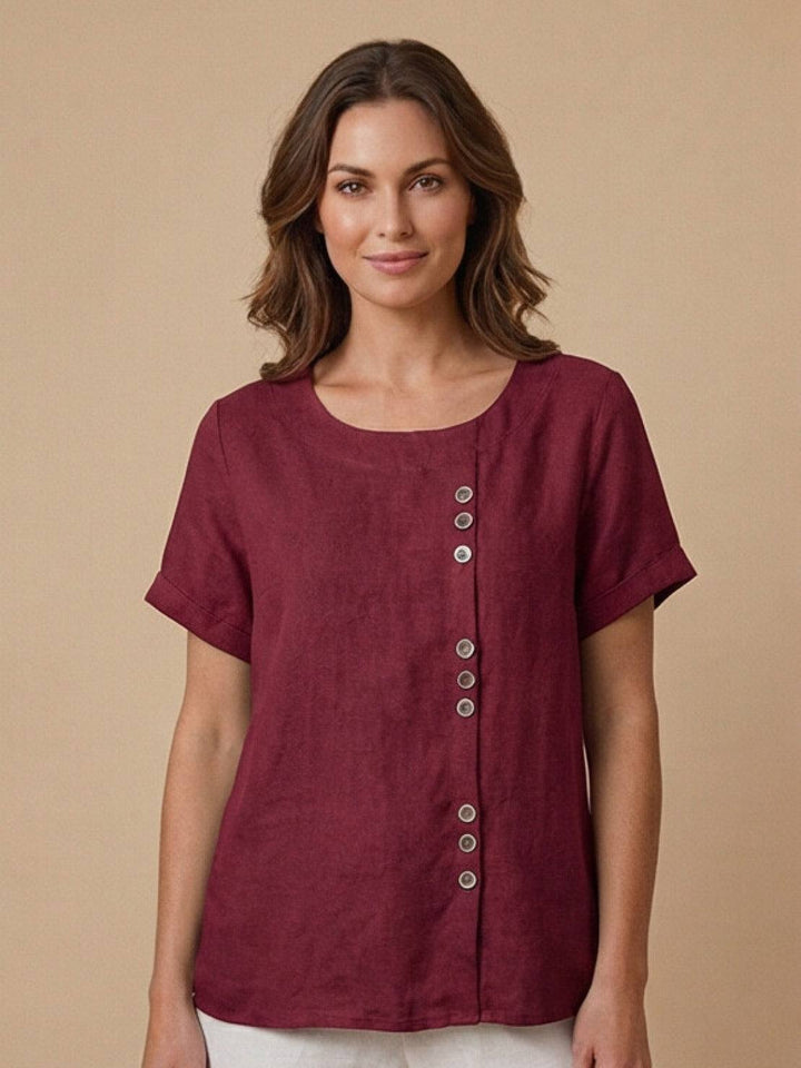 Taylor | Leinenbluse für Damen mit Rundhalsausschnitt und Knöpfen 12