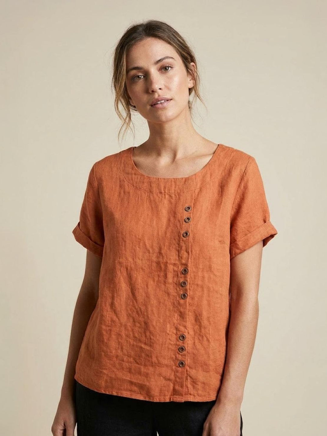 Taylor | Leinenbluse für Damen mit Rundhalsausschnitt und Knöpfen 14