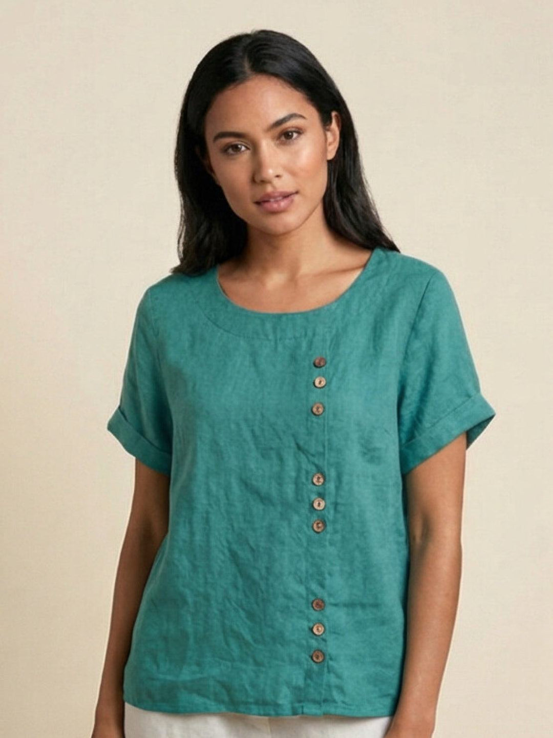 Taylor | Leinenbluse für Damen mit Rundhalsausschnitt und Knöpfen 16